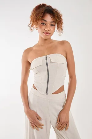 Pink Vanilla Womens Linen Cargo Corset Top - - 6