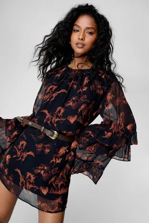 NASTY GAL Womens Stallion Print Ruffle Tunic Dress - - 10