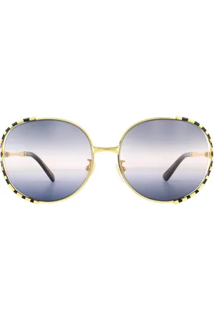 Gucci Womens Round Gold and Black Double Grey Gradient Sunglasses - - One Size