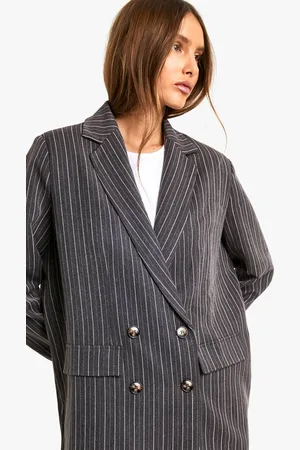 Boohoo Womens Pinstripe Oversized Double Breasted Blazer - - 12