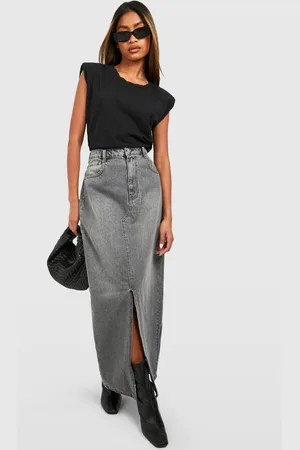 Boohoo Womens Split Front Denim Maxi Skirt - - 6