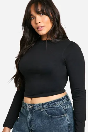 Boohoo Womens Basics Plus Long Sleeve Fitted Crew Neck T-Shirt - - 16