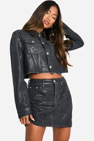 Boohoo Womens Coated Denim Mini Skirt - - 16