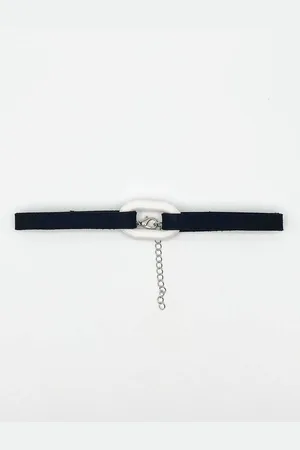 SVNX Womens Faux Suede Choker Necklace With White Plastic Charm - One Size