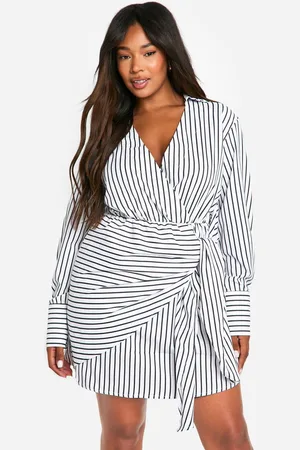 Boohoo Womens Plus Woven Stripe Wrap Shirt Dress - - 18
