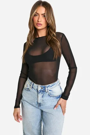 Boohoo Womens Basic Mesh Long Sleeve Bodysuit - - 14