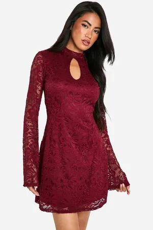 Boohoo Womens Lace Keyhole Flare Sleeve Skater Dress - - 16