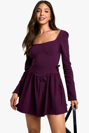Boohoo Womens Long Sleeve Tie Waist Skater Mini Dress - - 14