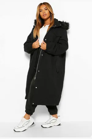 Boohoo Womens Plus Longline Faux Fur Trim Parka Coat - - 24