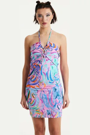 House of Holland Womens Printed Jersey Mini Dress In Contrast Colours - - L