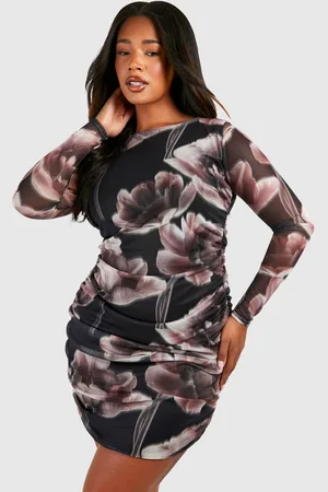 Boohoo Womens Plus Printed Ruched Bodycon Dress - - 18
