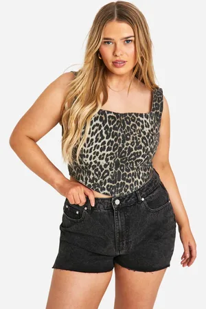 Boohoo Womens Plus Leopard Denim Corset - - 18