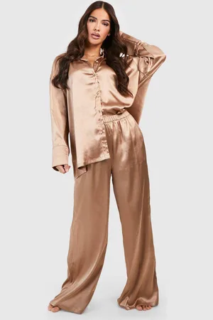 Boohoo Womens Oversized Satin Long Sleeved Shirt & Trousers Pyjama Set - - 10