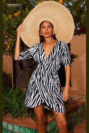 Dancing Leopard Womens Marley Zebra Print Mini Dress Wrap Front Tie V-Neck Ladies Gown - - 6