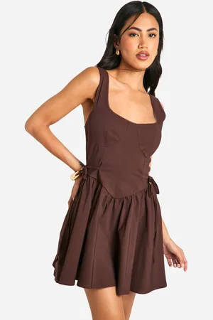 Boohoo Womens Tie Waist Skater Mini Dress - - 18