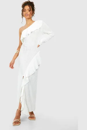 Boohoo Womens One Shoulder Ruffle Sheer Knitted Midaxi Dress - - 14