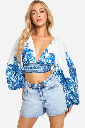 Boohoo Womens Paisley Print Tie Back Crop Top - - 10