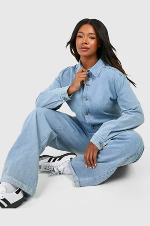 Boohoo Womens Plus Denim Roll Hem Boilersuit - - 18
