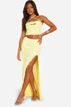Boohoo Womens Ruffle Side Split Maxi Skirt - - 16