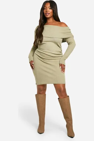 Boohoo Womens Plus Soft Rib Asymmetric Ruched Bodycon Dress - - 20