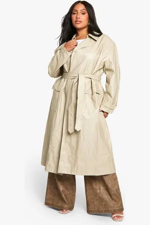 Boohoo Womens Plus Vintage Look Faux Leather Trench Coat - - 20