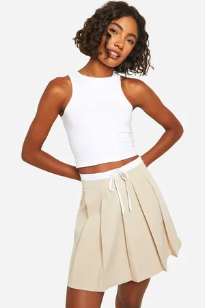 Boohoo Womens Tall Woven Waist Detail Pleated Mini Skirt - - 14
