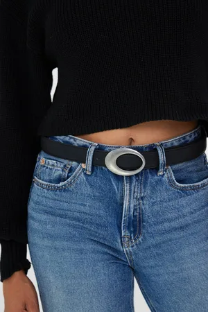 My Accessories Womens Oval Antique Brush Buckle Belt - - M