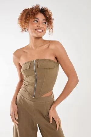 Pink Vanilla Womens Linen Cargo Corset Top - - 12