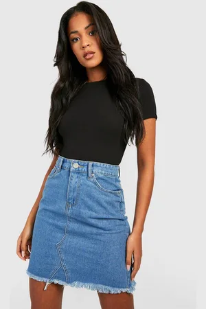Boohoo Womens Tall Frayed Hem Denim Mini Skirt - - 6