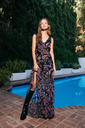 NASTY GAL Womens Paisley Backless V-Neck Maxi Dress - - 12