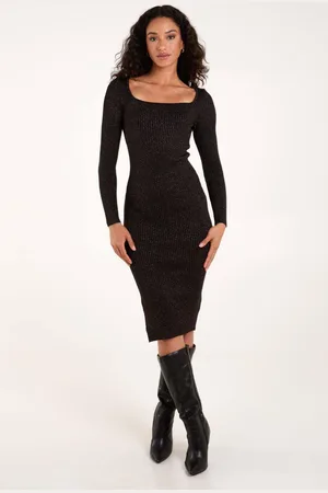 Blue Vanilla Womens Knitted Metallic Ribbed Dress - - L