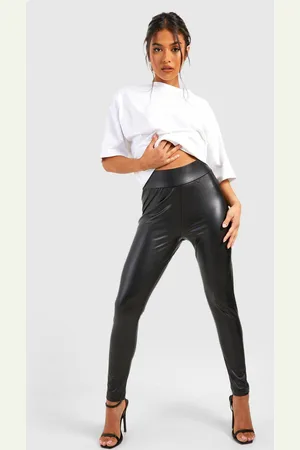 Boohoo Womens Petite Super Stretch Waist Shaping Leather Look Leggings - - 14