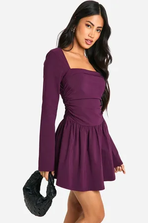 Boohoo Womens Square Neck Long Sleeve Skater Mini Dress - - 18