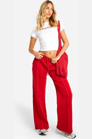 Boohoo Womens Cherry Bomb Lace Trim Baby Tee And Exposed Seam Jogger Set - - XL