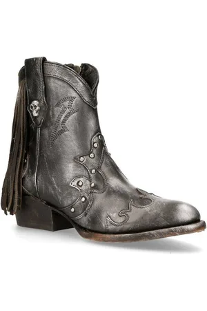 New Rock Womens Leather Fringed Pointed Cowboy Boots- WSTM003-S1 - - 4