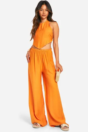 Boohoo Womens Linen Look Halter Crop & Wide Leg Trousers - - 16