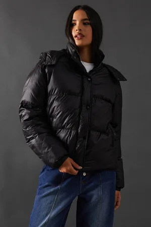 warehouse Womens Shiny Padded Puffer Coat - - 14