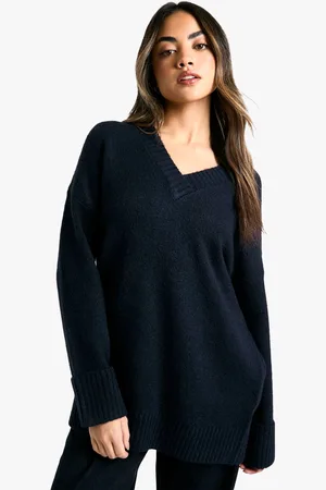 Boohoo Womens Knitted V Neck Oversized Slouchy Jumper - - M