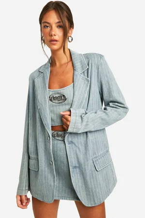 Boohoo Womens Vintage Tint Stripe Oversized Denim Blazer - - 10