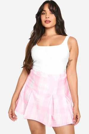Boohoo Womens Plus Check Pleated Woven Stretch Tennis Skirt - - 28