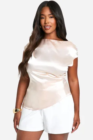 Boohoo Womens Plus Premium Satin Off The Shoulder Ruched Top - - 18
