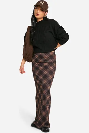 Boohoo Womens Petite Check Mesh Maxi Skirt - - 10