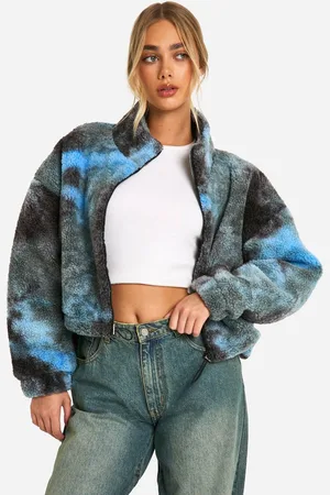 Boohoo Womens Boxy Tie Dye Print Teddy Bomber Jacket - - 8