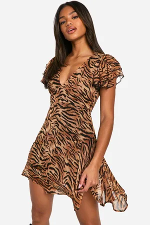 Boohoo Womens Printed Crinkle Chiffon Angel Mini Dress - - 10