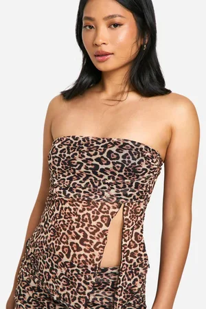 Boohoo Womens Petite Leopard Mesh Bandeau - - 16