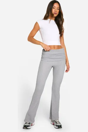 Boohoo Womens Tall Fold Over Waistband Crinkle Flare Trouser - - 14