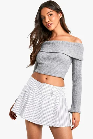 Boohoo Womens Pinstripe Button Detail Pleated Mini Skirt - - 16