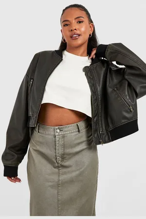 Boohoo Womens Plus Vintage Look Faux Leather Oversized Bomber Jacket - - 18