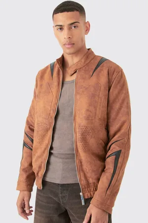 Boohoo Regular Fit Washed Faux Suede Moto Jacket - - L