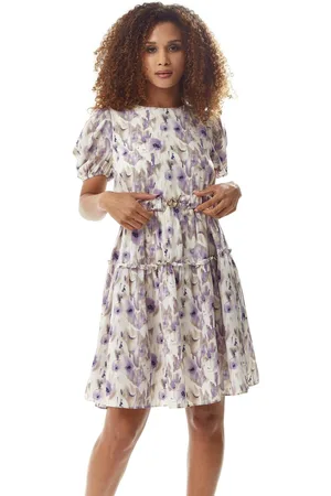 Liquorish Womens Lilac Floral Mini Dress with Belt - - 10